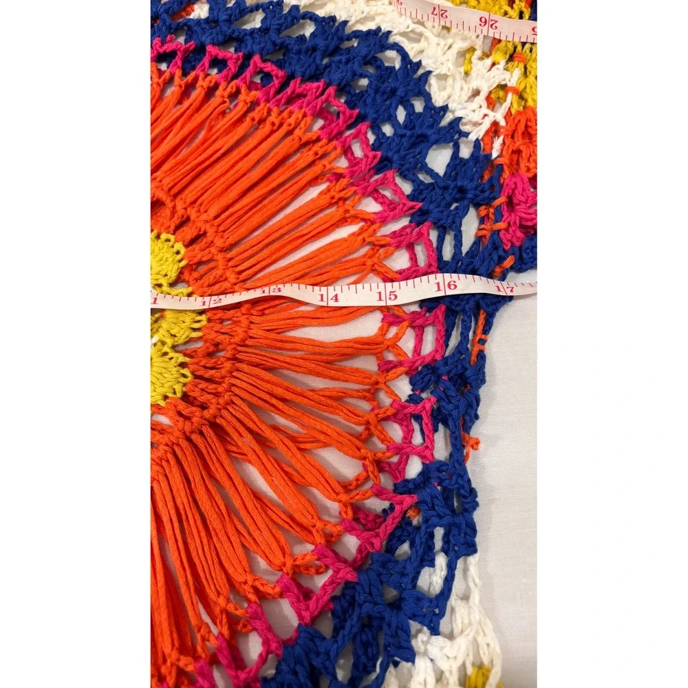 Rainbow Crochet Sunburst Mandala Top Boho Festival Long Sleeve Multi Color